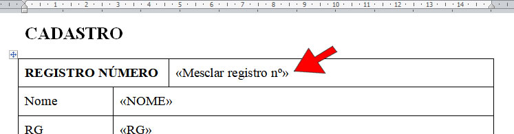 Mesclar número do registro Mesclar número do registro