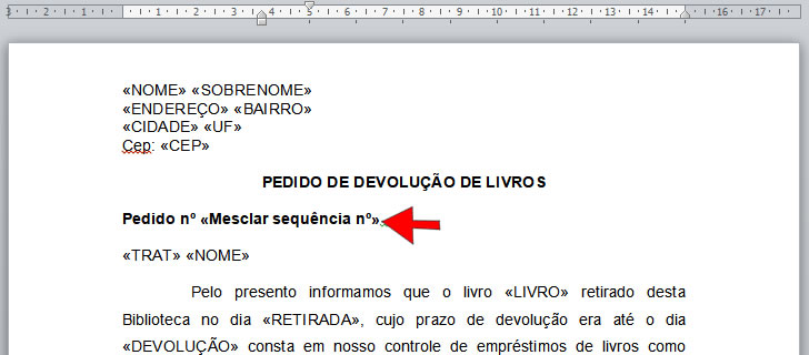 campo mesclar sequência nº campo mesclar sequência nº