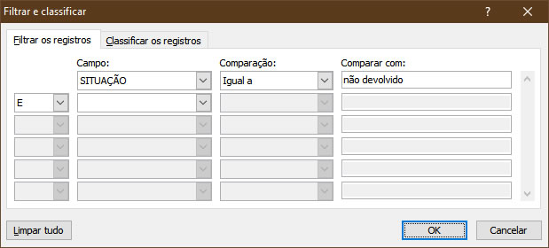 Filtrar os registros Filtrar os registros