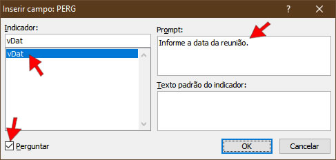 Inserir Campo Perguntar Inserir campo Perguntar