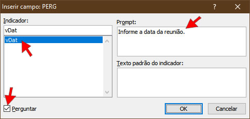 Inserir campo Perguntar