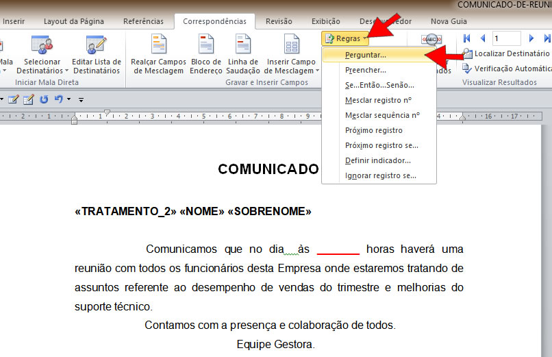 Regra Perguntar Regra Perguntar