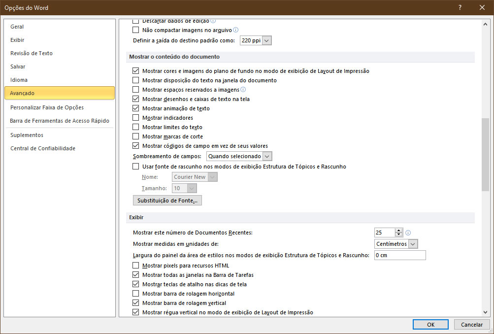 Opções do Word Opções do Word