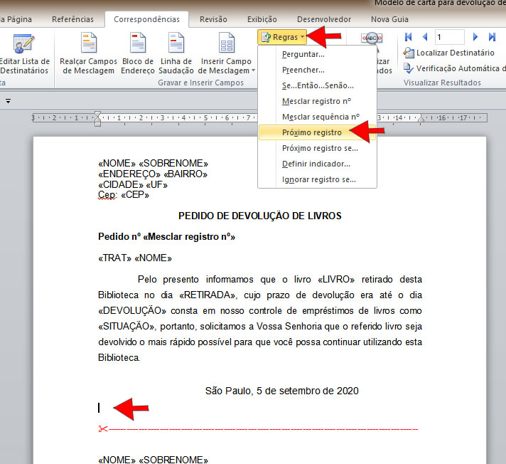 Inserir regra próximo registro Inserir regra próximo registro
