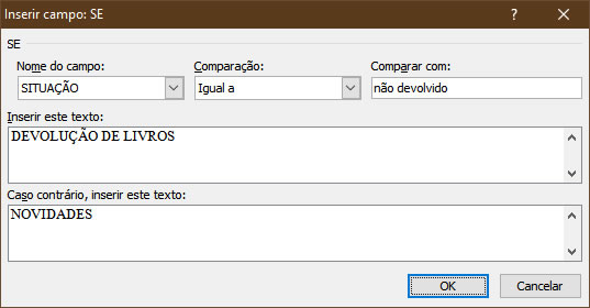 Inserir campo Se Inserir campo Se
