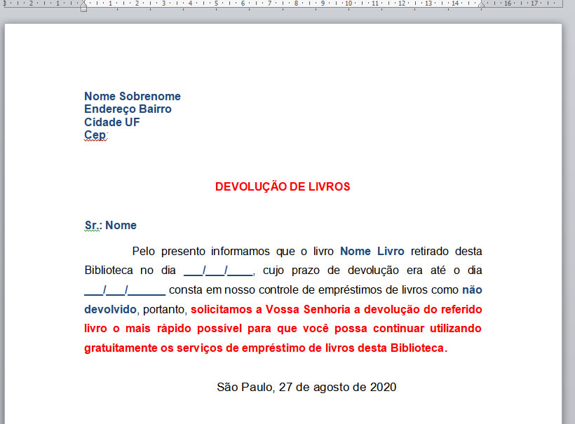 Modelo de carta para Mala direta Modelo de carta para Mala direta