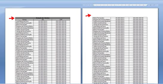 Tabela em várias páginas
