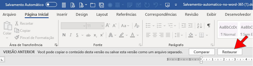 Restaurar versão Restaurar versão
