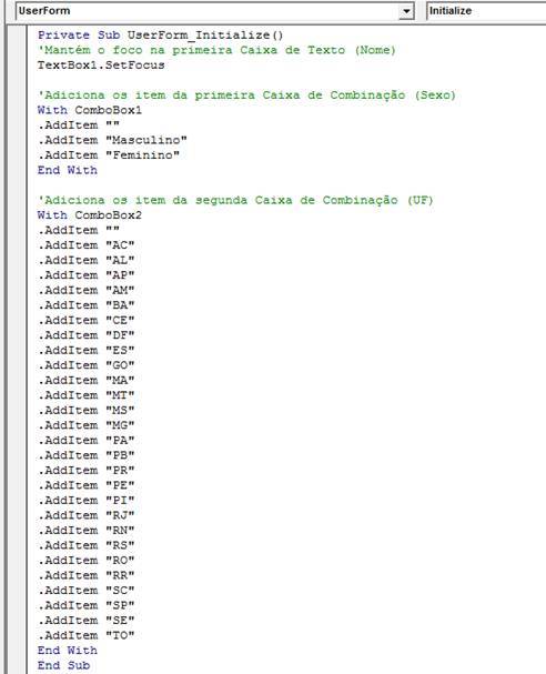 Formulário - VBA Formulário - VBA