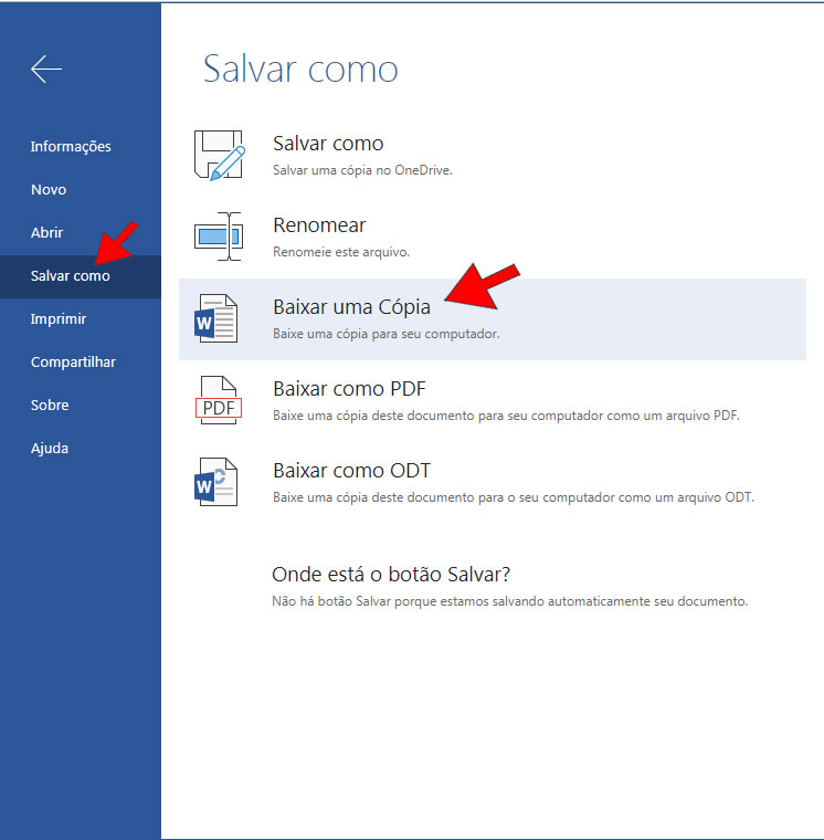 Baixar uma cópia do documento para o computador no Word Online Baixar uma cópia do documento para o computador no Word Online