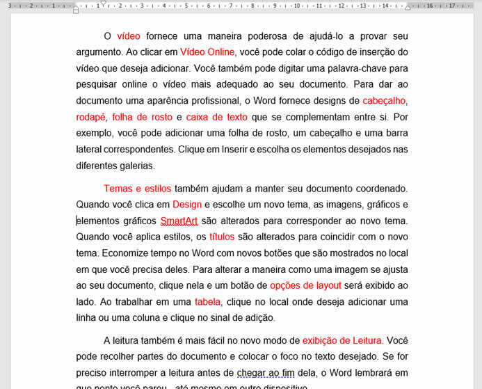 Palavras destacadas em vermelho Palvras destacadas em vermelho