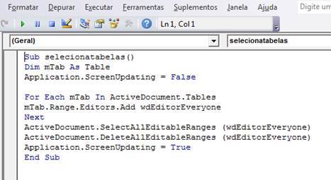 Selecionar todas as tabelas do documento Selecionar todas as tabelas do documento