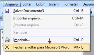 Fechar e voltar para  Microsoft Word