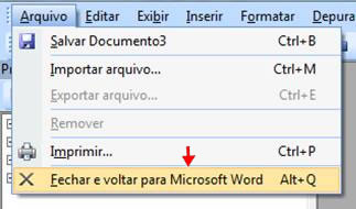 Fechar e voltar para Microsoft Word Fechar e voltar para Microsoft Word