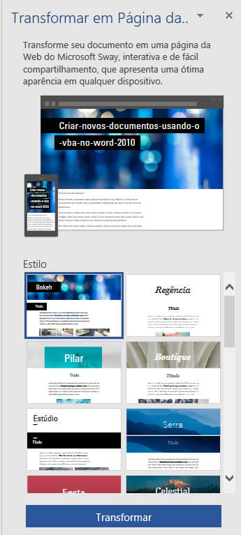 Janela Transformar em página da Web Janela Transformar em página da Web