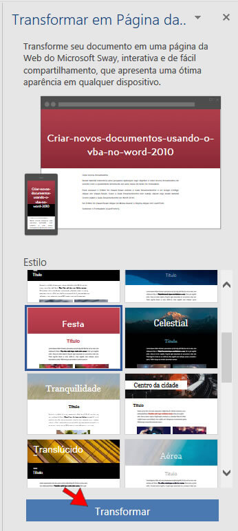 Transformar em página da Web Transformar em página da Web