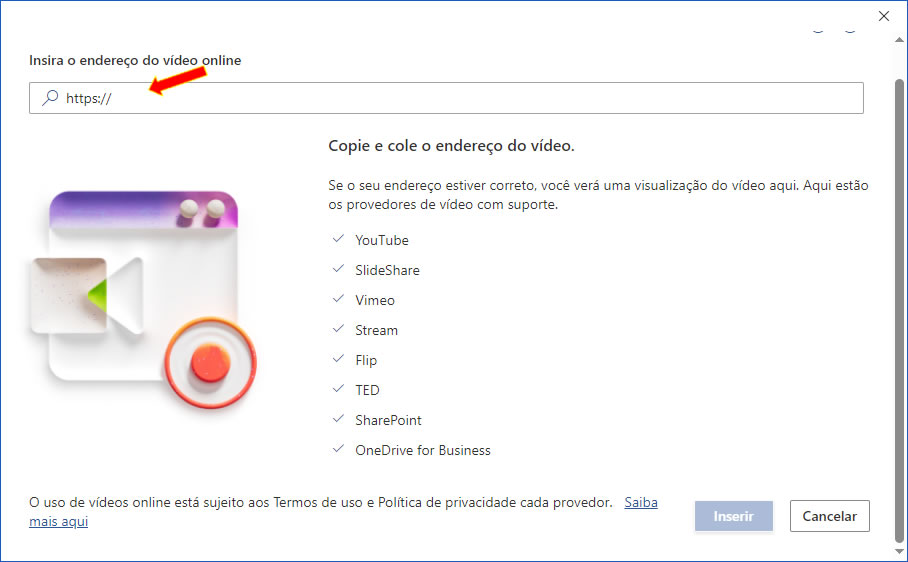Colar o endereço do vídeo online Colar o endereço do vídeo online
