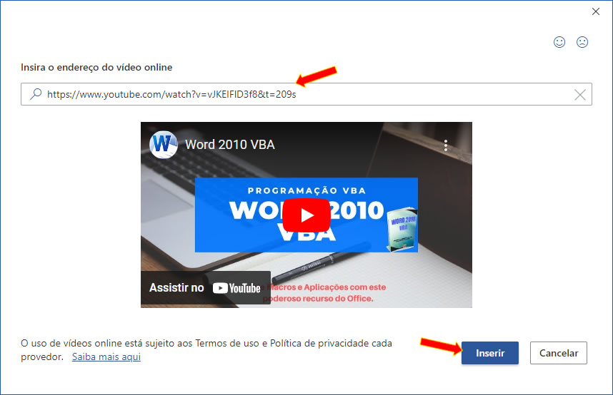 Visualização do vídeo online no Word Visualização do vídeo online no Word