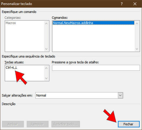 caixa de diálogo persoanlizar teclado caixa de diálogo personalizar teclado