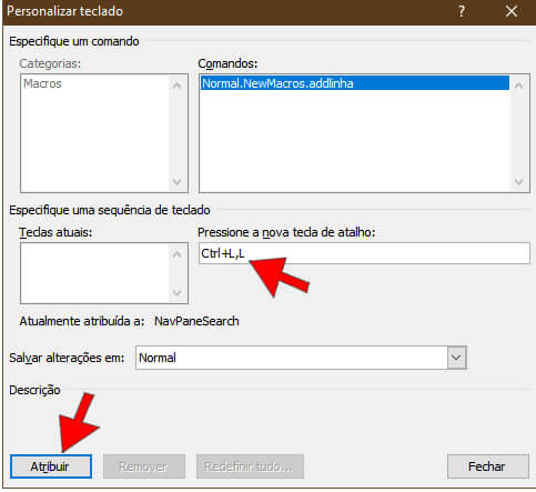 Nova tecla de atalho