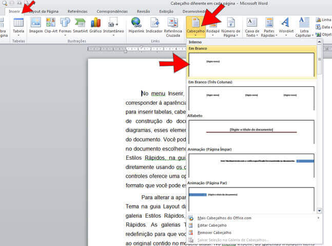 Inserir Cabeçalho Inserir Cabeçalho
