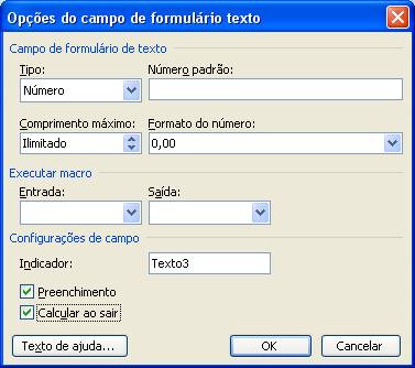 opções do campo de formulário texto opções do campo de formulário texto
