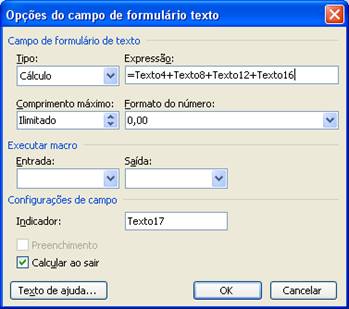 Opções do campo de formulário texto Opções do campo de formulário texto