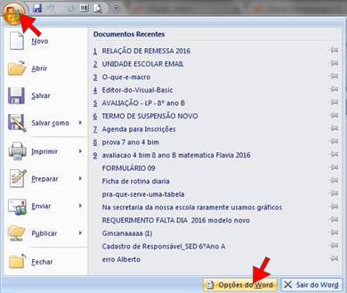 Opções do Word