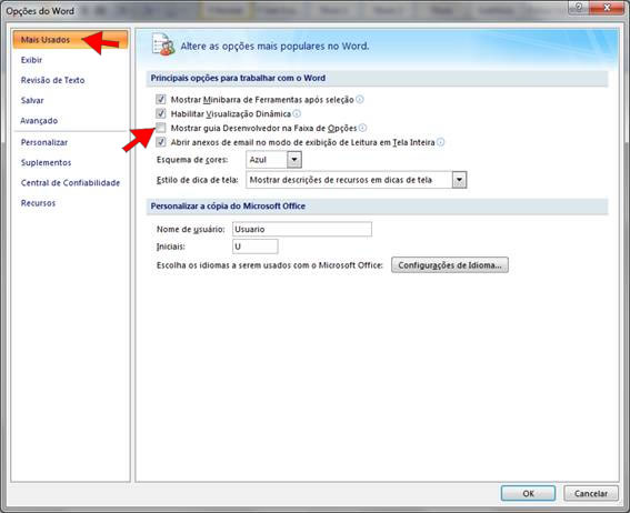 Exibir a Guia Desenvolvedor no Word 2007 Exibir a Guia Desenvolvedor no Word 2007
