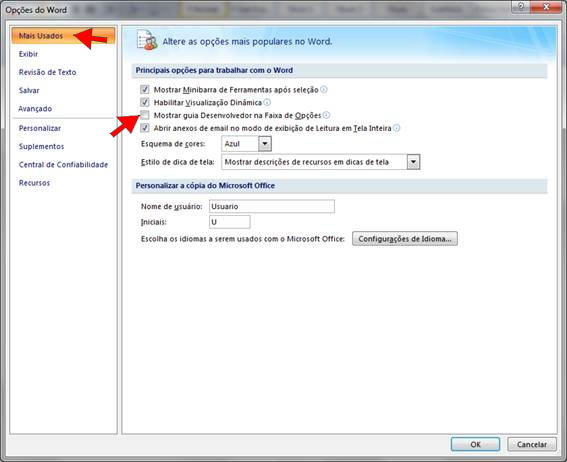 Exibir a Guia Desenvolvedor no Word 2007