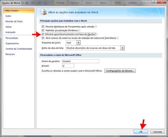 Exibir a Guia Desenvolvedor no Word 2007