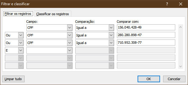 filtrar registros pelo campo CPF filtrar registros pelo campo CPF