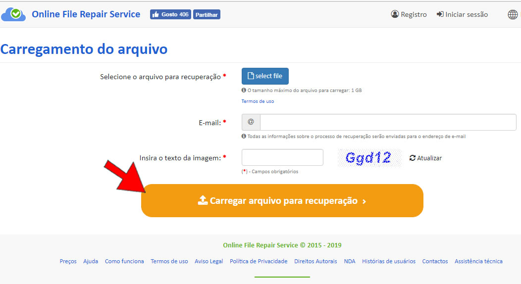 Carregar arquivo para recuperação Carregar arquivo para recuperação