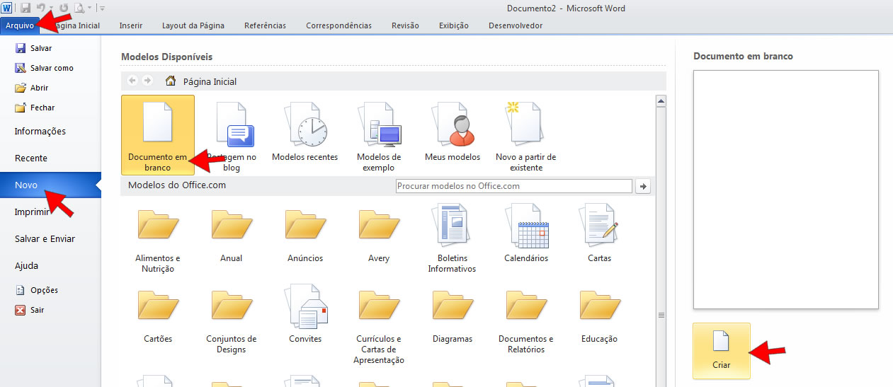 Criar novo documento Criar novo documento