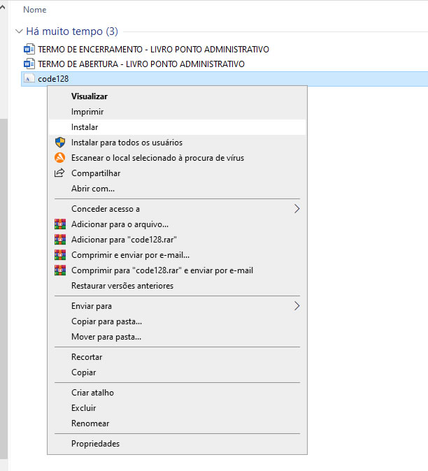 Instalar fonte Code 128 Instalar fonte Code 128