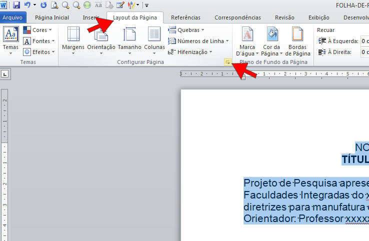 Exibir a Caixa de diálogo Configurar Página Exibir a Caixa de diálogo Configurar Página