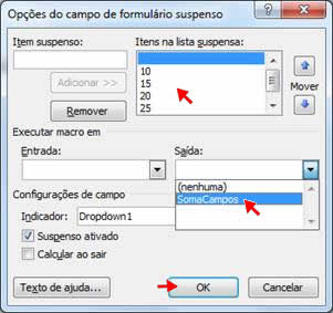 Opções do campo de formulário suspenso Opções do campo de formulário suspenso