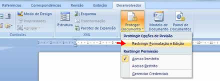 Restringir Formatação e Edição Restringir Formatação e Edição