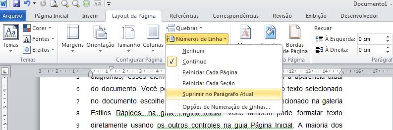 Suprimir numero de linha Suprimir numero de linha