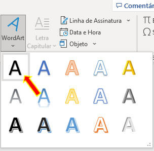 Opção de WordArt Opção de WordArt