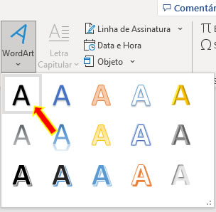 Opção de WordArt