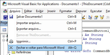 Fechar o Editor do Visual Basic