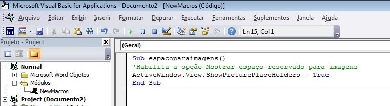 Habilitar mostrar espaos reservados a imagens usando macro