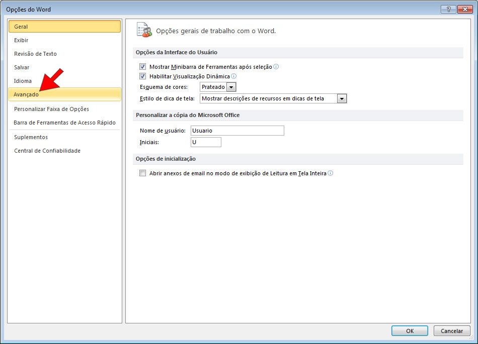 Opções do Word Opções do Word