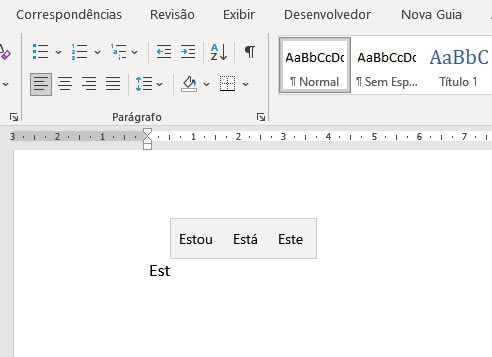 Sugestão de texto ao digitar Sugestão de texto ao digitar