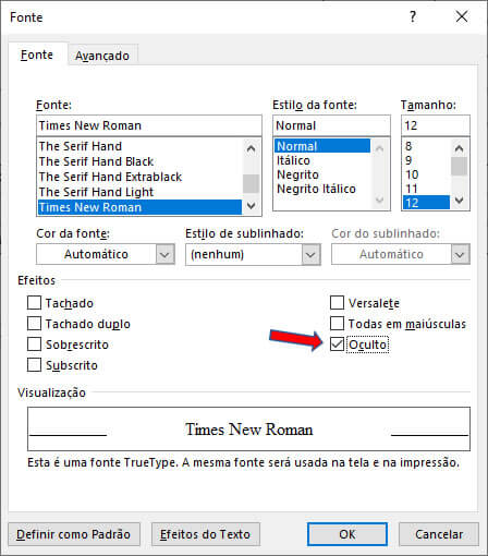 Opção Oculto Opção Oculto