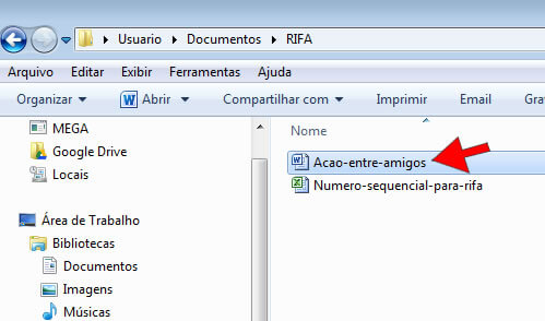 Abrir rifa no Word Abrir rifa no Word