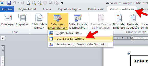 Usar lista existente usar lista existente