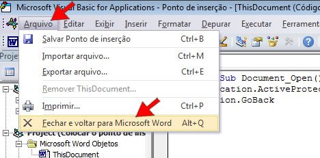 Fechar o Editor do Visual Basic