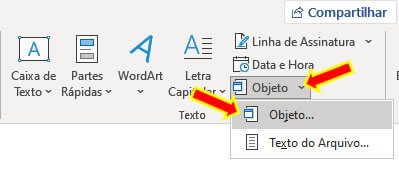 Inserir Objeto Inserir Objeto